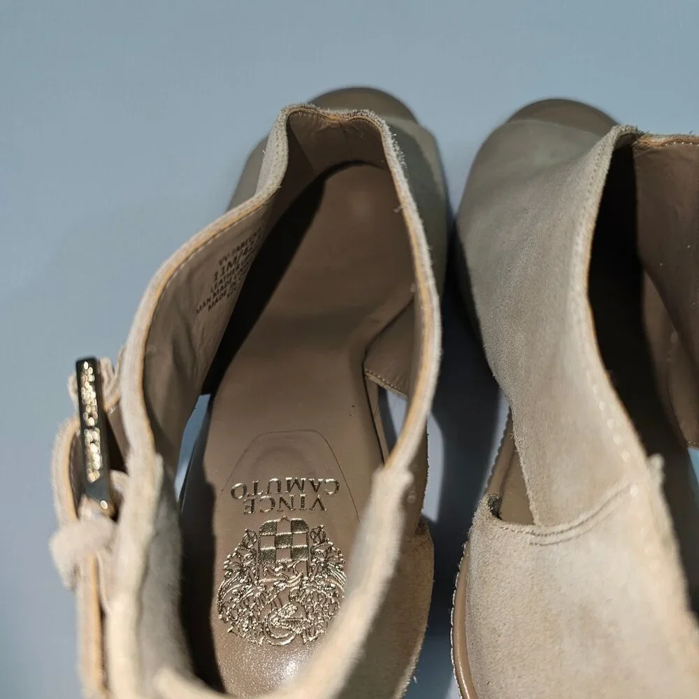 Vince Camuto Fareena Ankle Bootie Womens 11 Tan Leather Peep Toe Block Heel